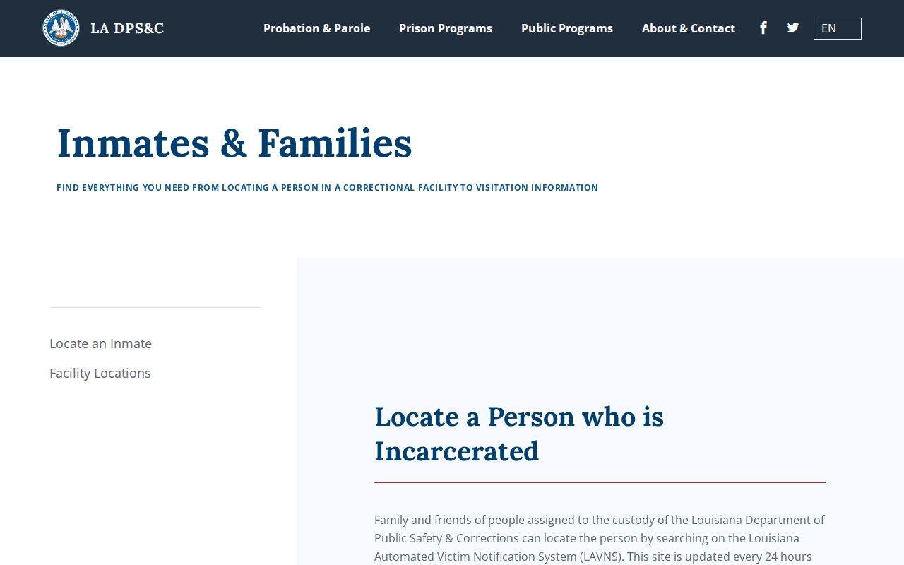 Louisiana DPS and Corrections inmate information with LAVINE and telephone locator options
