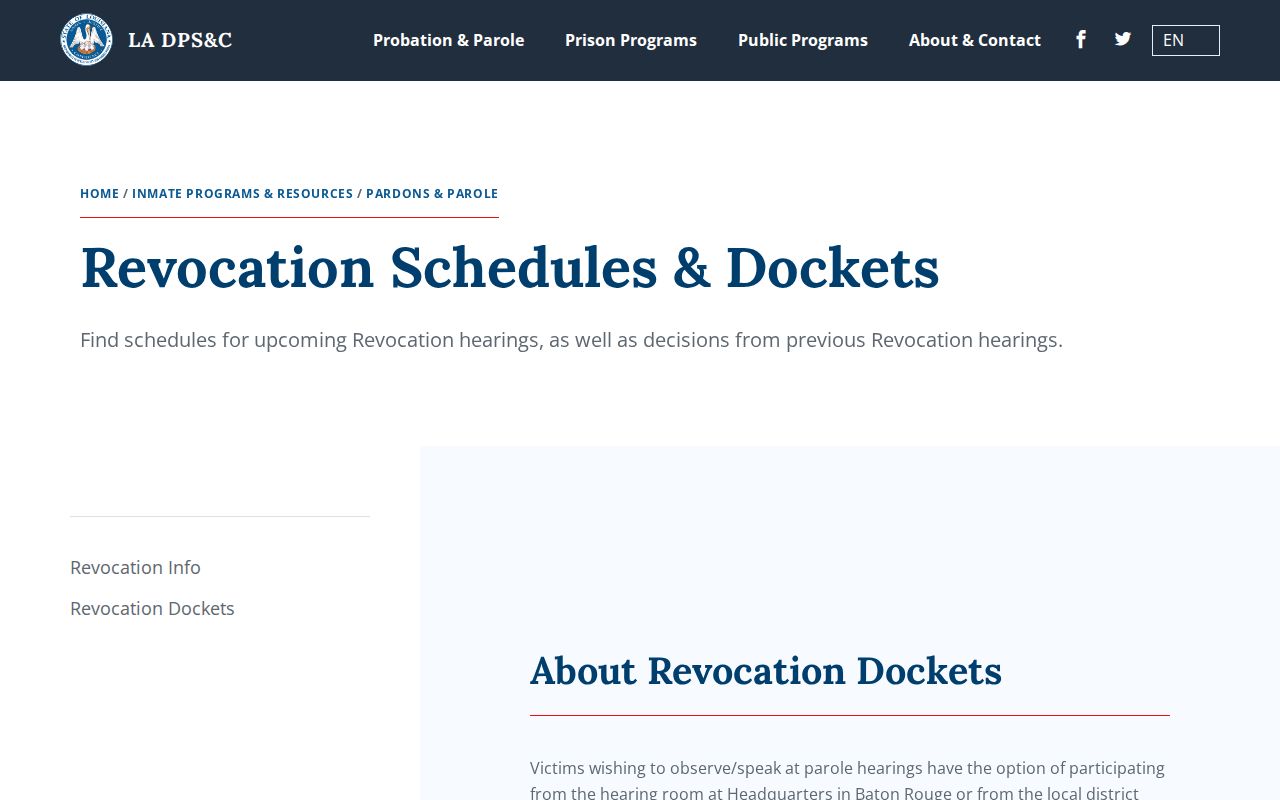 Lincoln Parish parole revocation schedule and docket source