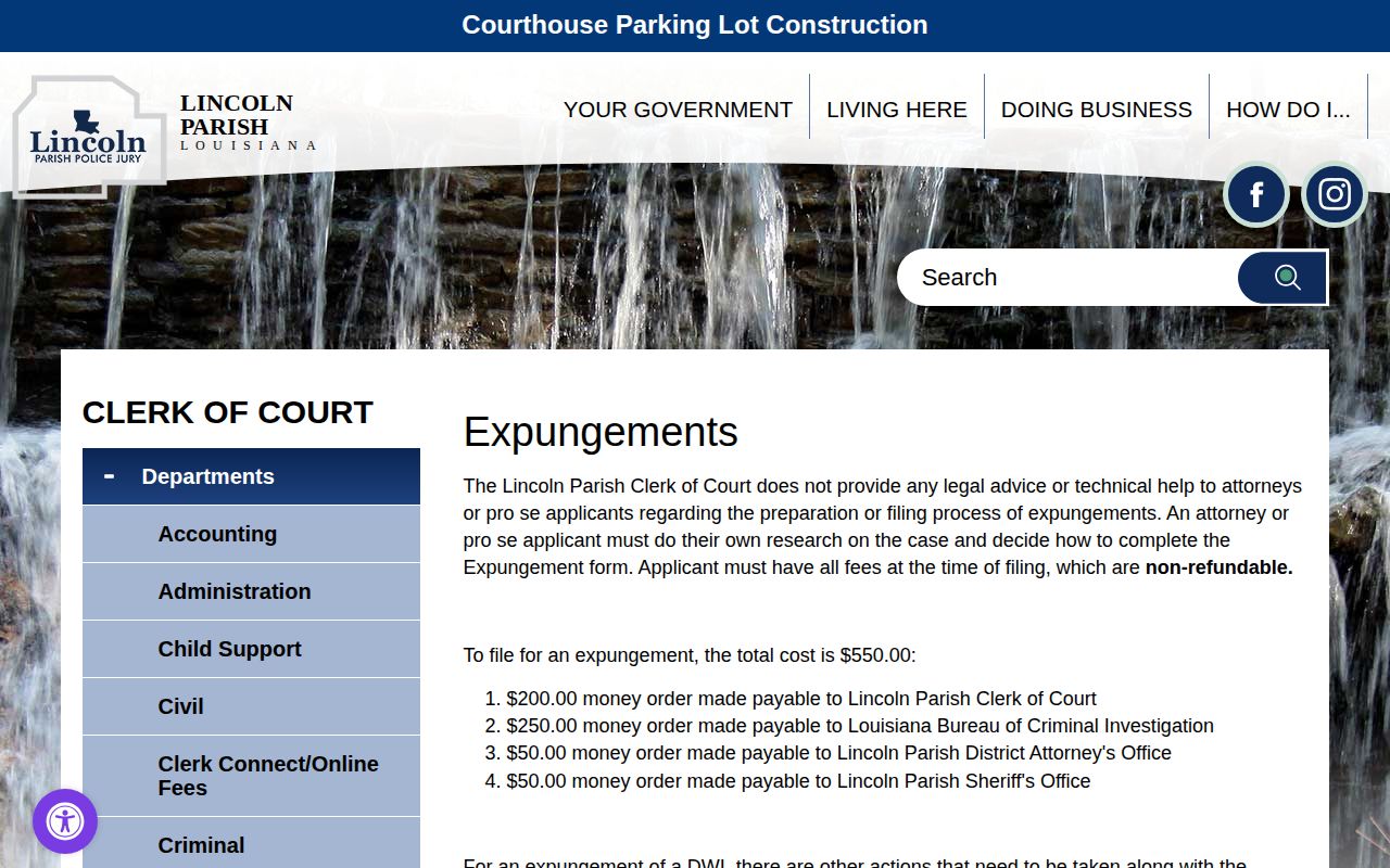 Lincoln Parish release mugshot expungement procedure and payment information