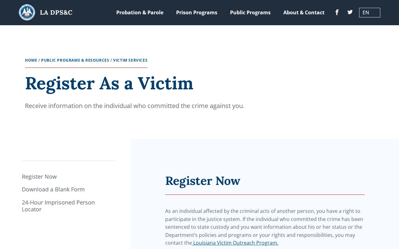 Lincoln Parish VINELink inmate search DPS&C formal victim registration